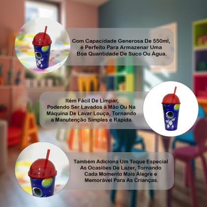 Imagem de Copo 550ml com Estampa de Princesa Tampa Sorvete e Canudo Ideal para Festas