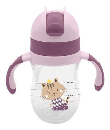 Imagem de Copo Anatomico Com Canudo De Silicone 220ml Clingo Cor Rosa Gatinha