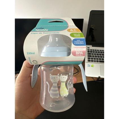 Imagem de Copo antivazamento lolly com alca e tampa zoo 250ml azul bico de silicone