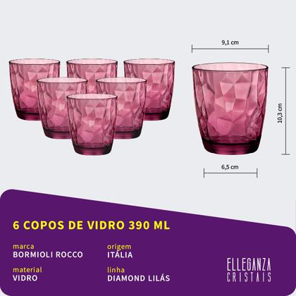 Imagem de Copo Baixo De Vidro Bormioli Rocco 390 ml Lilás Diamond 6 Peças