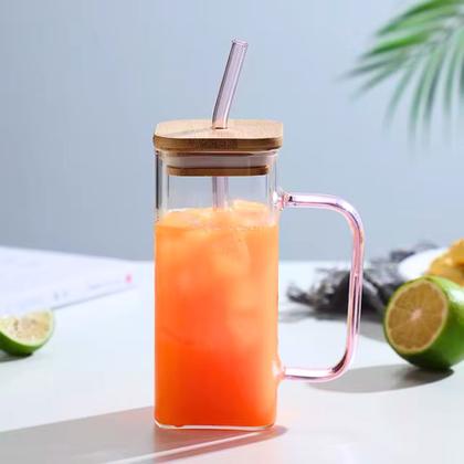 Imagem de Copo Caneca Accio Com Tampa Bambu E Canudo De Vidro 290ml