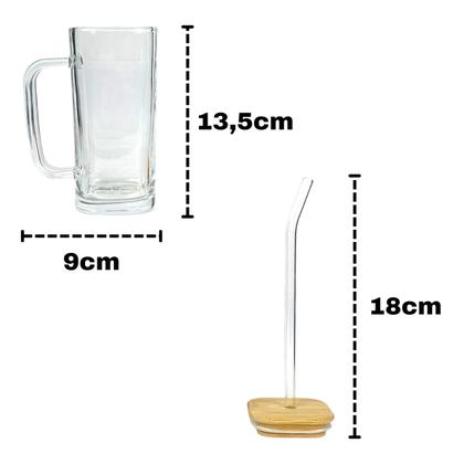 Imagem de Copo Caneca Accio Com Tampa Bambu E Canudo Em Vidro 290ml