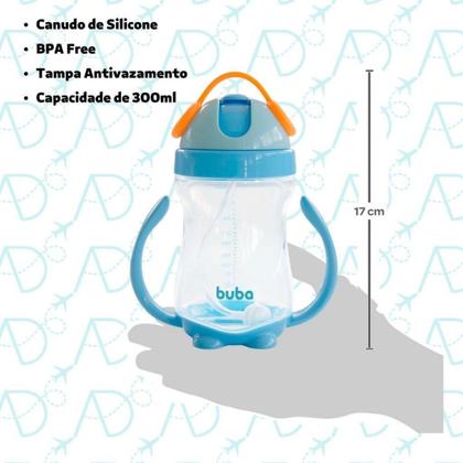 Imagem de Copo com alça e canudo pêndulo azul 300ml 12m+  Buba