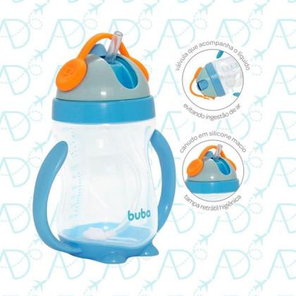 Imagem de Copo com alça e canudo pêndulo azul 300ml 12m+  Buba
