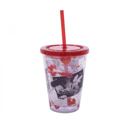Imagem de Copo com Canudo e Liquido 450ml Mickey e Minnie Oficial