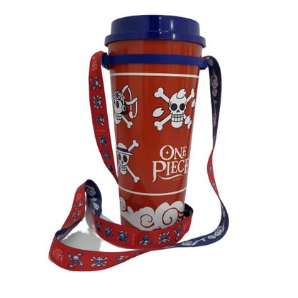 Imagem de Copo com canudo One Piece vermelho e azul caveiras 1 litro ( 1000 ml )