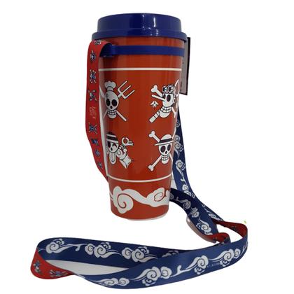 Imagem de Copo com canudo One Piece vermelho e azul caveiras 1 litro ( 1000 ml )