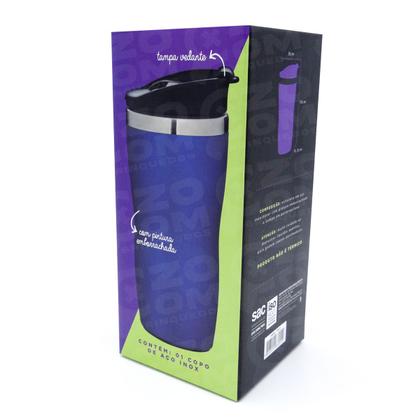 Imagem de Copo com tampa Aço Inox 450ml Café, chá, cerveja  To Go Azul