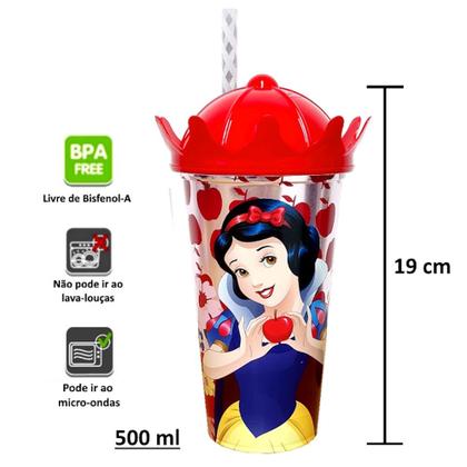 Imagem de Copo da Branca de Neve Infantil com Canudo e Tampa Coroa