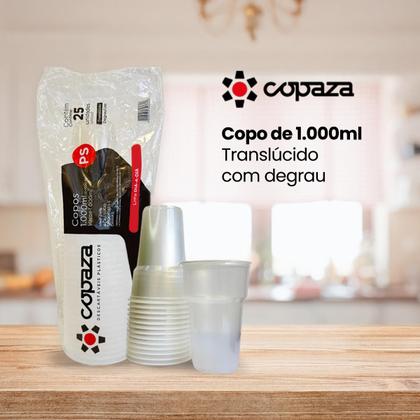 Imagem de Copo de 1.000ml Translúcido com Degrau Copaza com 25 unidades