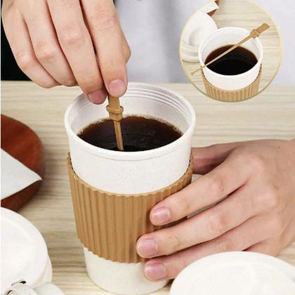 Imagem de Copo de Café e Chá 450ml com Tampa Mexedor Fibra de Bambu PP Sortido Lyor