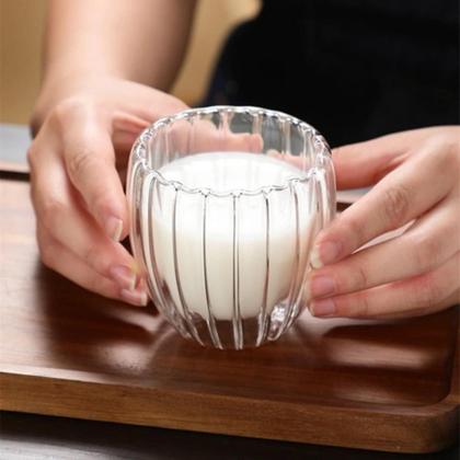 Imagem de Copo de Café Vidro Duplo 80ml 4 Peças Canelada Parede Dupla