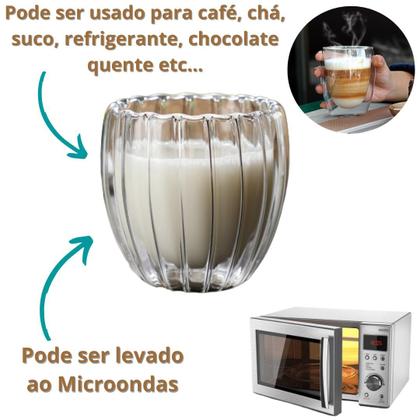 Imagem de Copo de Café Vidro Duplo 80ml 4 Peças Canelada Parede Dupla
