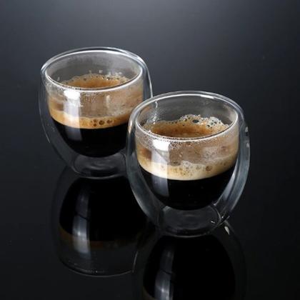 Imagem de Copo de café vidro parede dupla 80ml kit 2 unidades