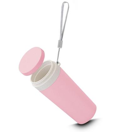 Imagem de Copo de Fibra de Trigo Parede Dupla 300ml com Alça Rosa