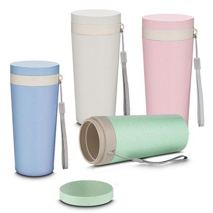 Imagem de Copo de Fibra de Trigo Parede Dupla 300ml com Alça Rosa