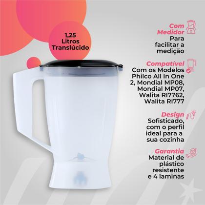 Imagem de Copo de liquidificador com tampa p/ walita liqfaz e liqstar