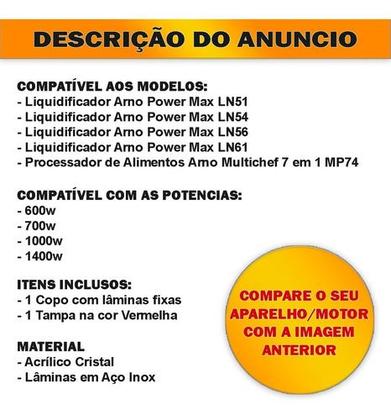Imagem de Copo de Liquidificador Compatível Arno Power Max 700w 1000w Cristal Vermelho