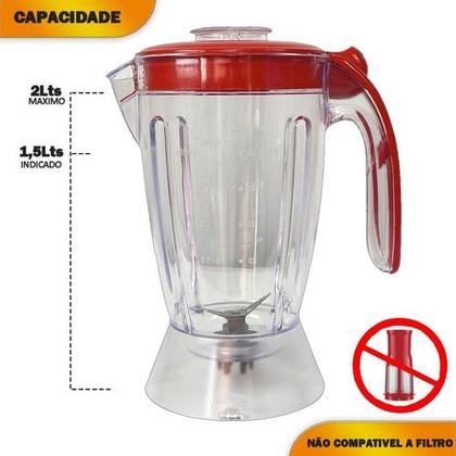 Imagem de Copo de Liquidificador Compatível Mondial Eletronic Inox Vermelho L74 Red