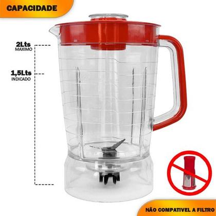 Imagem de Copo De Liquidificador Compatível Mondial L-850 L-900w Cristal Vermelho