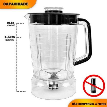 Imagem de Copo de Liquidificador Compatível Mondial Turbo Premium Inox L1000 L1100 Preto