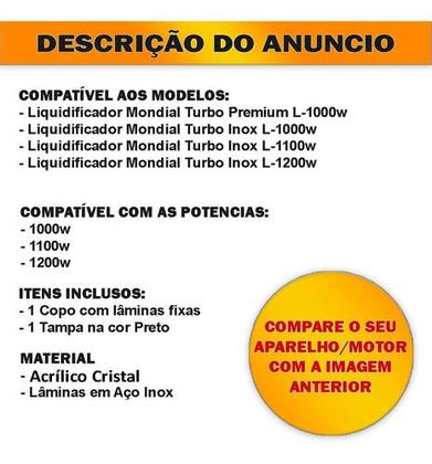 Imagem de Copo de Liquidificador Compatível Mondial Turbo Premium Inox L1000 L1100 Preto