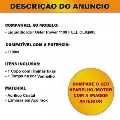Imagem de Copo de Liquidificador Compatível Oster Power 1100 Full OLIQ605 Vermelho