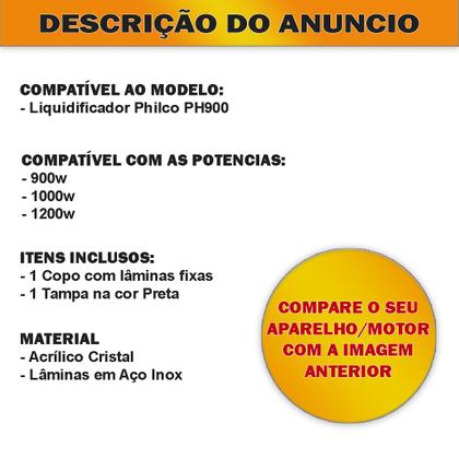 Imagem de Copo De Liquidificador Philco Ph900 Cristal Tampa Preta