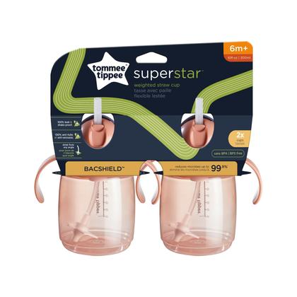 Imagem de Copo de palha Tommee Tippee Starter 300 ml ou mais com alças rosa, pacote com 2 unidades