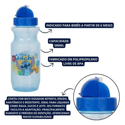 Imagem de Copo De Transição Infantil Com Bico Dosador Retratil Stitch Premium 580ml