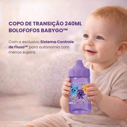 Imagem de Copo De Transição Infantil Com Válvula Redutora de Pingos 240ml Bolofofos BabyGo