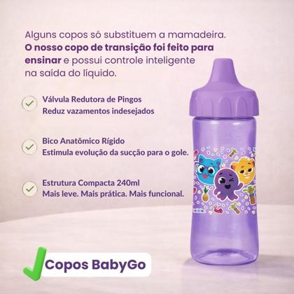 Imagem de Copo De Transição Infantil Com Válvula Redutora de Pingos 240ml Bolofofos BabyGo