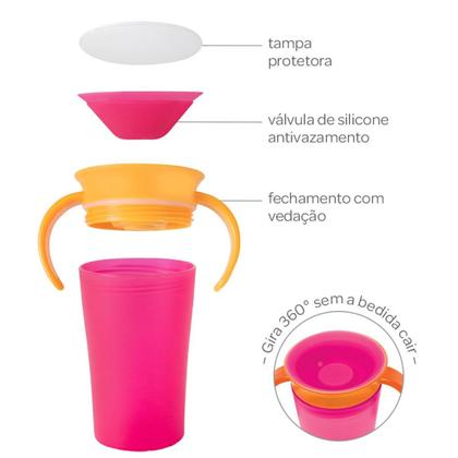 Imagem de Copo De Treinamento Bebê 260ml Com Válvula Antivazamento Rosa Buba