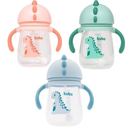 Imagem de Copo de Treinamento Buba Alça Removível Canudo Silicone Retrátil 240ml Válvula que Acompanha o Líquido Design Dinossauro