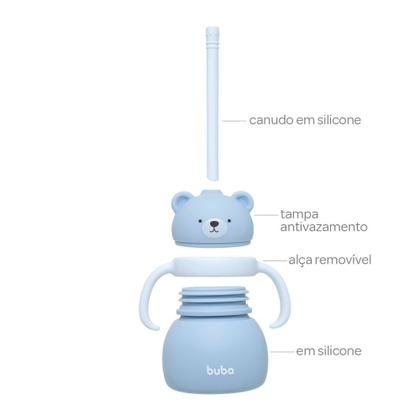 Imagem de Copo de Treinamento Silicone com Canudo Ursinho 200ml Azul Buba 19689