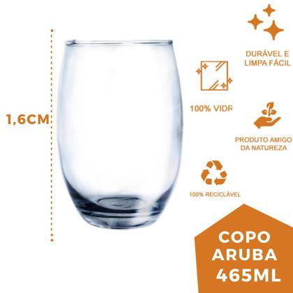 Imagem de Copo de Vidro Aruba Redondo Luxo 465ml Suco Agua Nadir 6Un