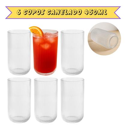 Imagem de Copo De Vidro Canelado 450ml Para Sucos Vitamina Bebidas 6 UN