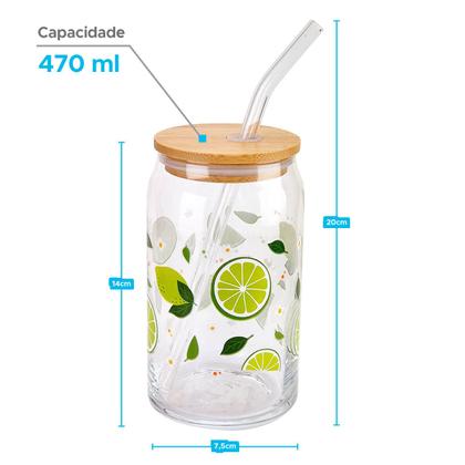 Imagem de Copo de Vidro com Canudo Tampa de Bambu Frutas