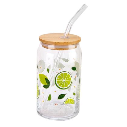 Imagem de Copo de Vidro com Canudo Tampa de Bambu Frutas