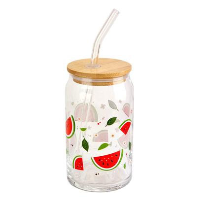 Imagem de Copo de Vidro com Canudo Tampa de Bambu Frutas