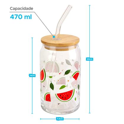 Imagem de Copo de Vidro com Canudo Tampa de Bambu Frutas