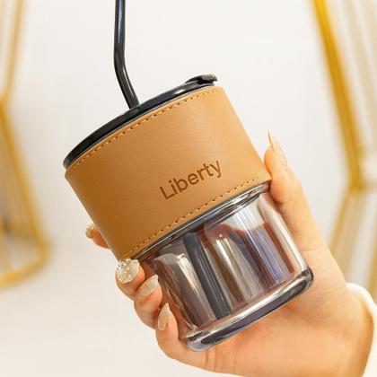 Imagem de Copo De Vidro Com Canudo Tampa e Vedação 450ML Dourado