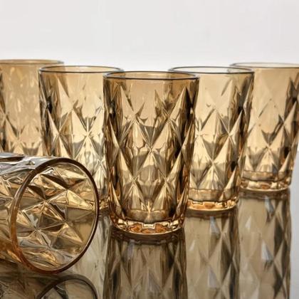 Imagem de Copo de Vidro Diamond Ambar 390 ml 6 Unidades, Requinte, Elegância, Almoço, Jantar, Mesa posta