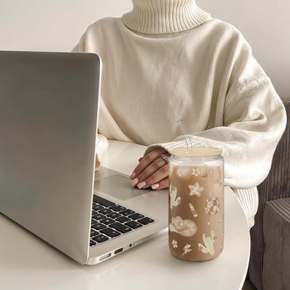 Imagem de Copo de vidro SANDJEST 470ml com tampa acrílica Straw