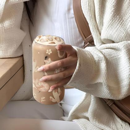 Imagem de Copo de vidro SANDJEST 470ml com tampa acrílica Straw