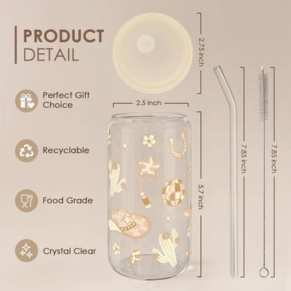 Imagem de Copo de vidro SANDJEST 470ml com tampa acrílica Straw