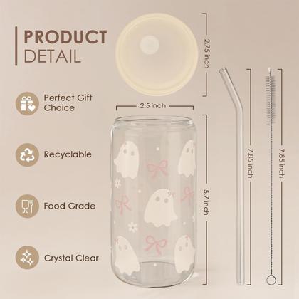 Imagem de Copo de vidro SANDJEST Halloween 480 ml com tampa e canudo