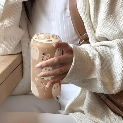 Imagem de Copo de vidro SANDJEST Halloween 480 ml com tampa e canudo