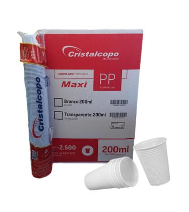 Imagem de Copo Descartável 200ml Branco - Cristalcopo PP - Caixa com 2.500 unidades