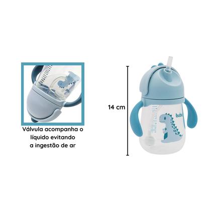 Imagem de Copo Dino Com Alça e Canudo Retrátil 240ml Azul Buba